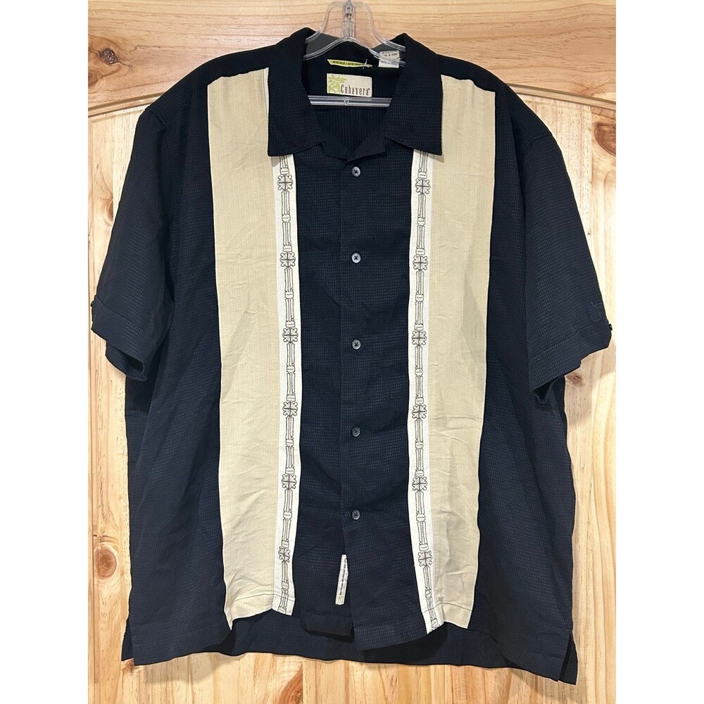Cubavera Herencia Heritage Fit Men’s Short Sleeve Shirt Extra Large Black EUC